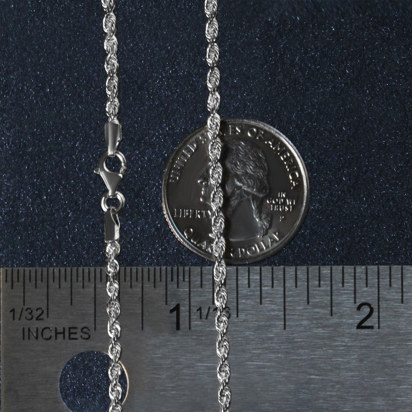 14K White Gold Solid Diamond Cut Rope Chain Necklace (2.50 mm)