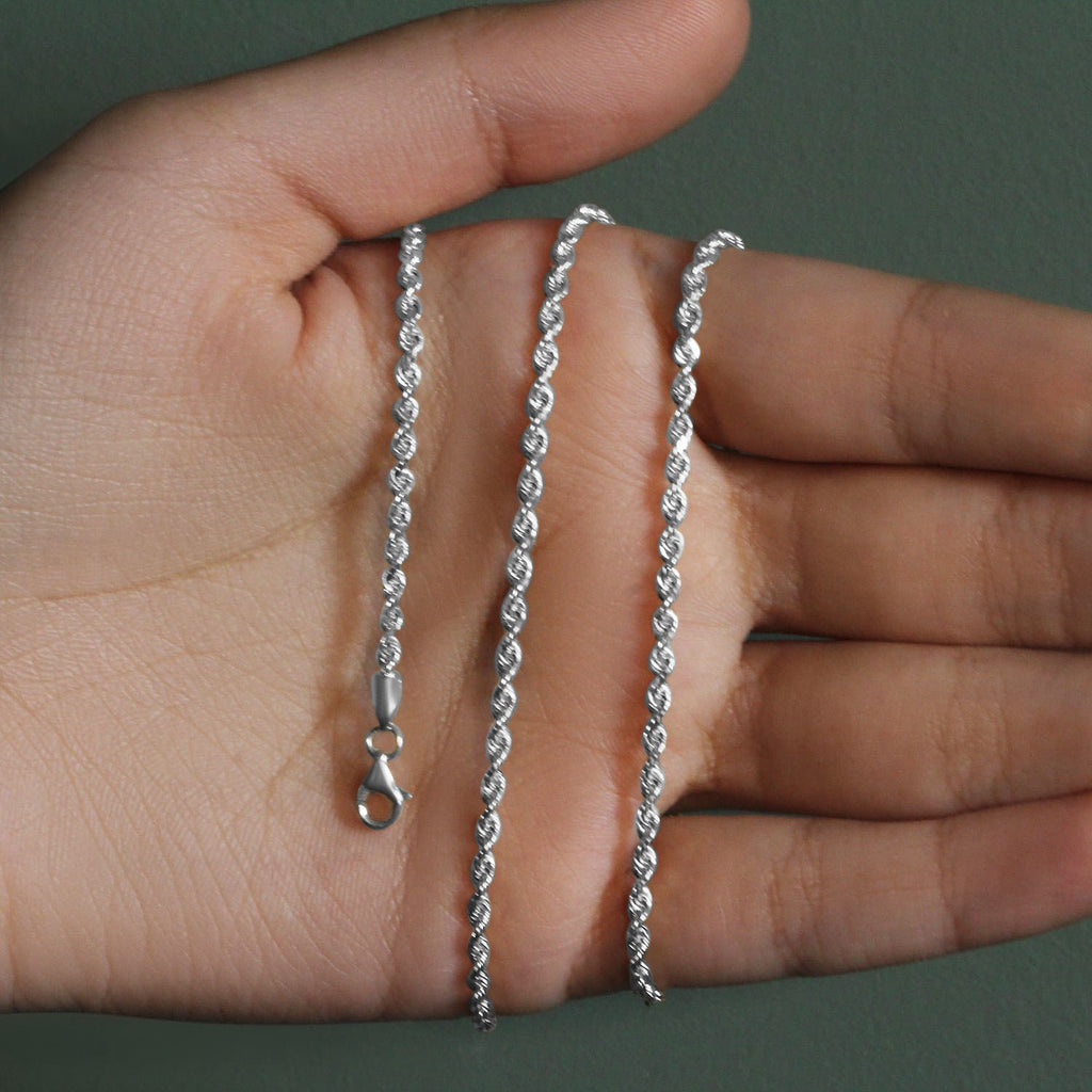 14K White Gold Solid Diamond Cut Rope Chain Necklace (2.50 mm)
