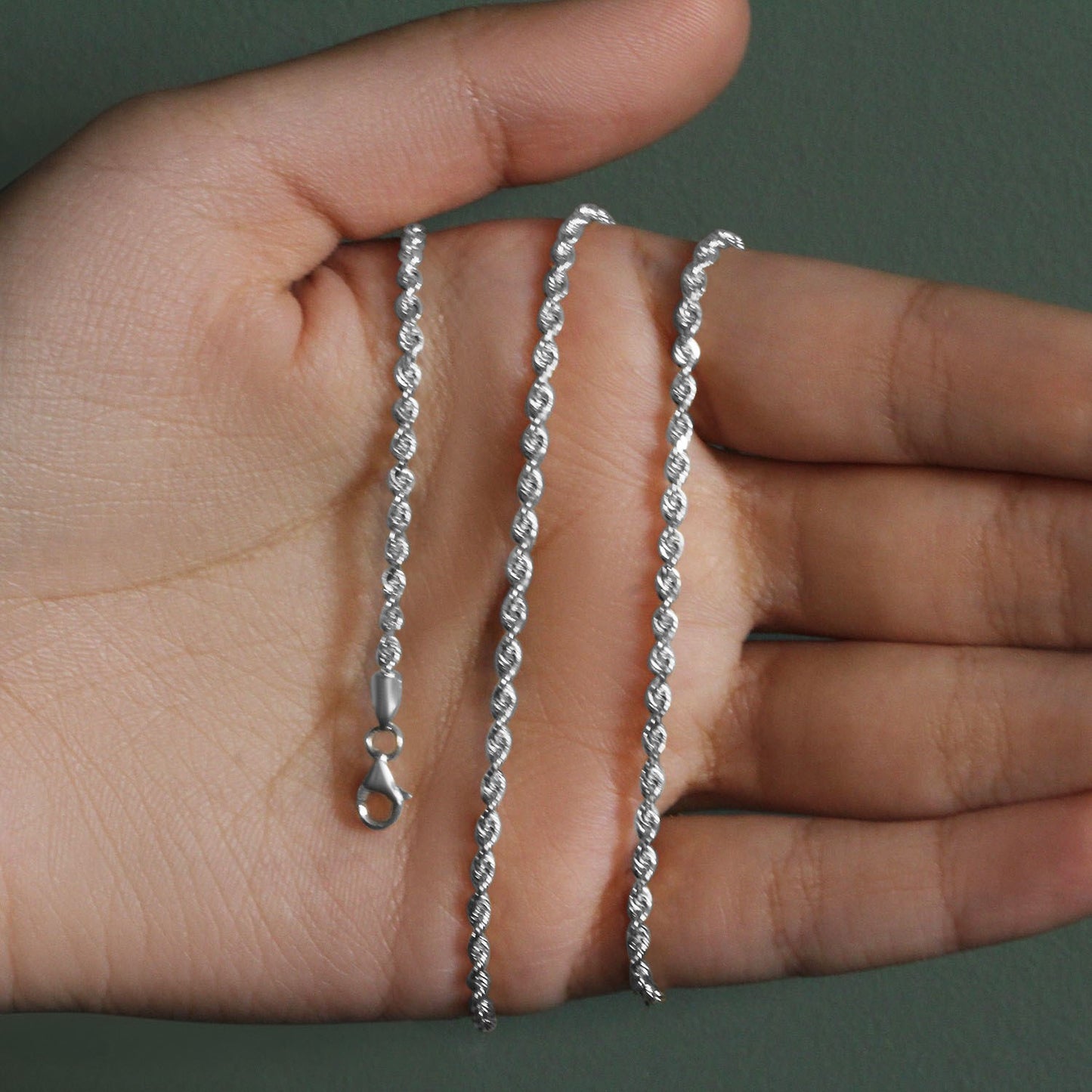 14K White Gold Solid Diamond Cut Rope Chain Necklace (2.50 mm)
