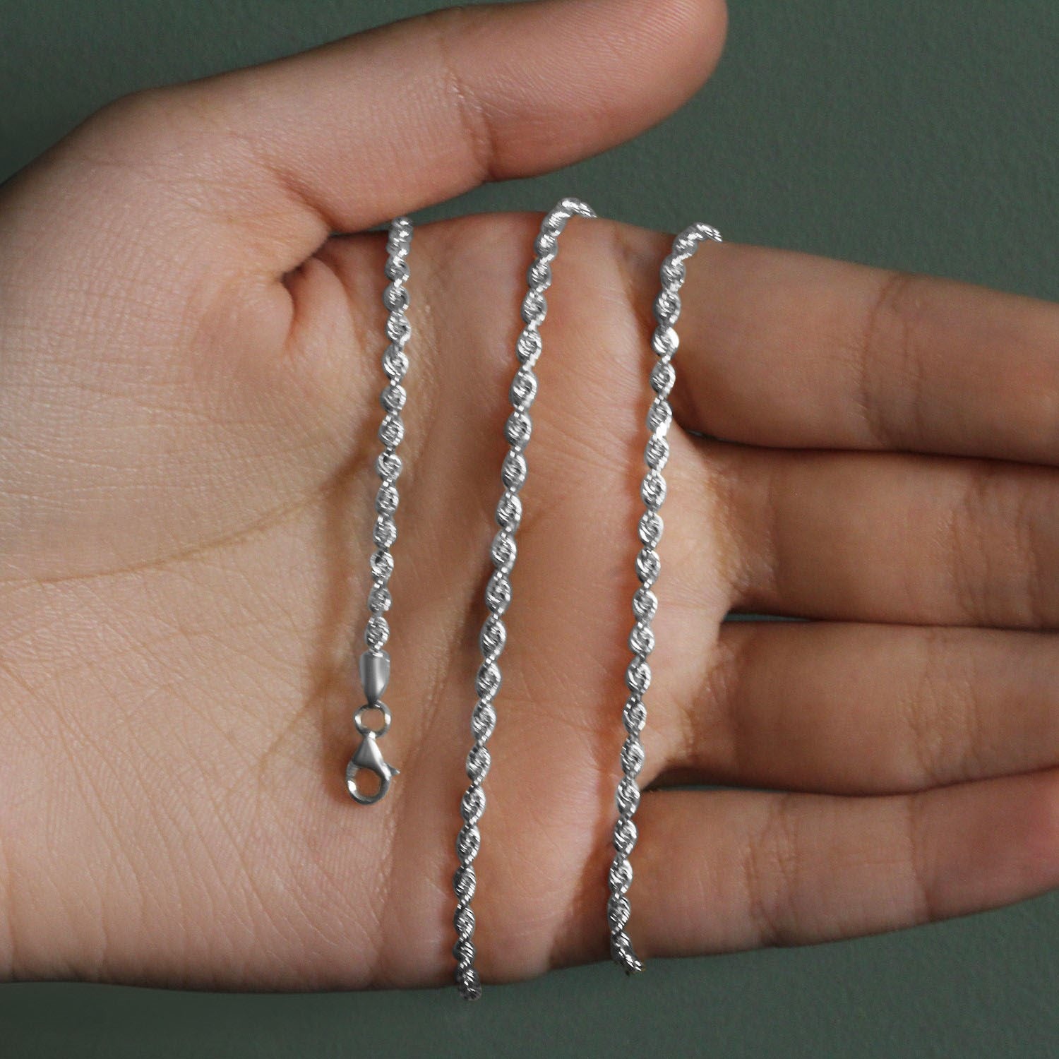 14K White Gold Solid Diamond Cut Rope Chain Necklace (2.50 mm)