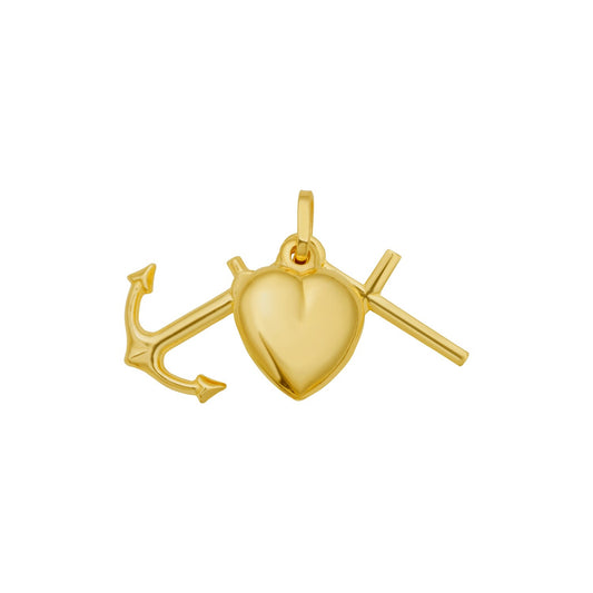 14K Yellow Gold Polished Heart Cross and Anchor Charm Pendant