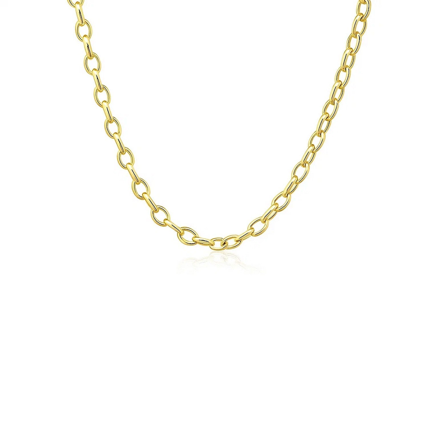 14K Yellow Gold Oval Rolo Chain – 3.20mm, Solid Gold