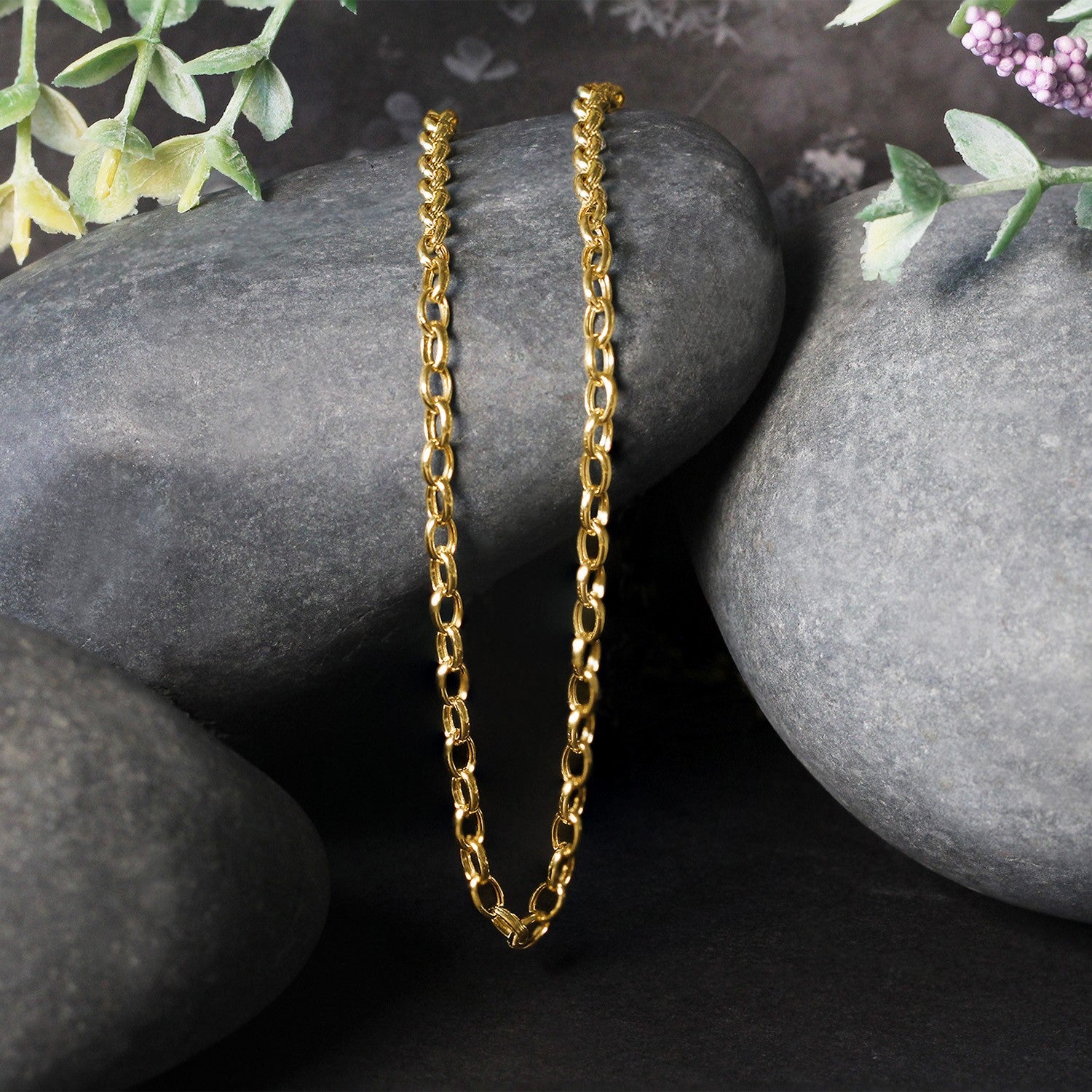 14K Yellow Gold Oval Rolo Chain – 3.20mm, Solid Gold