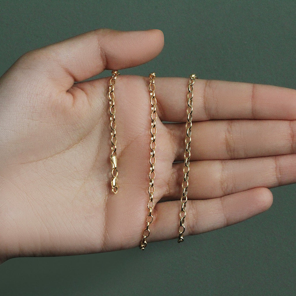 14K Yellow Gold Oval Rolo Chain – 3.20mm, Solid Gold