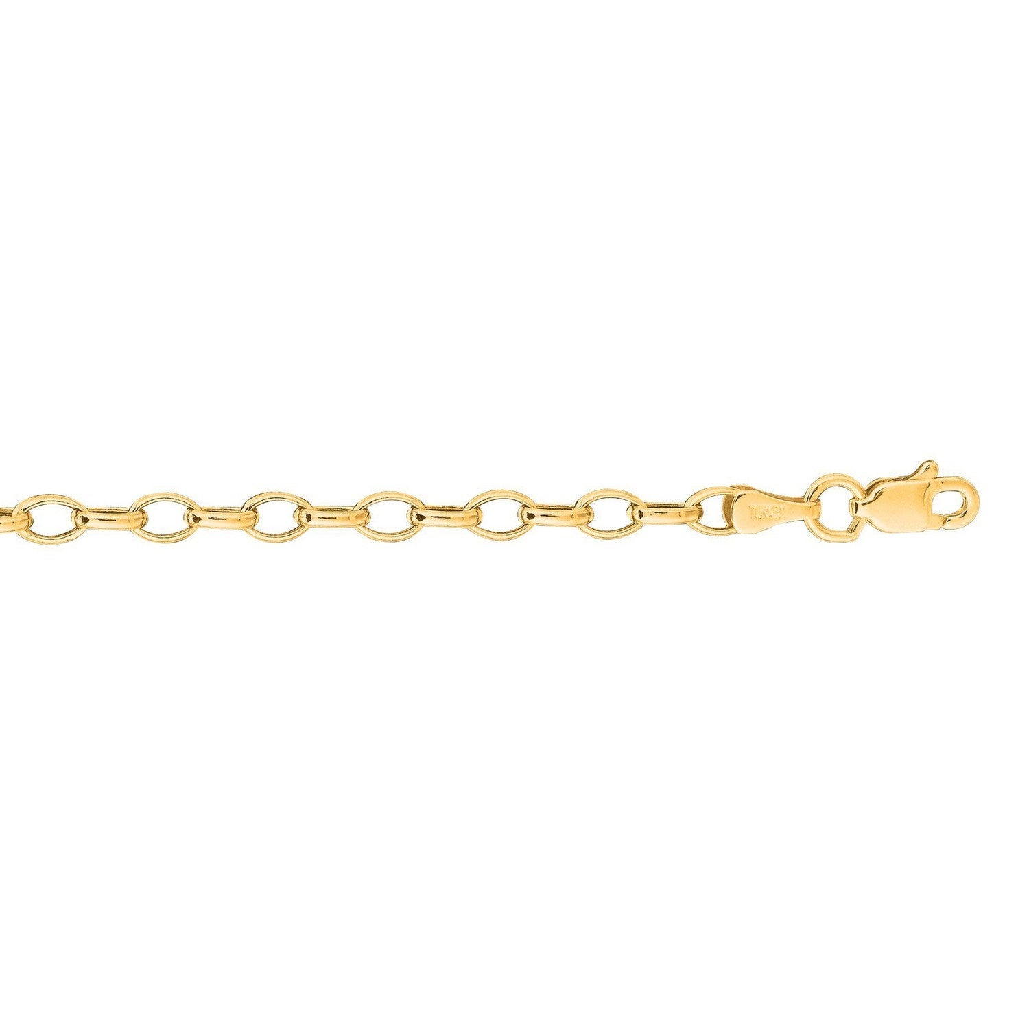 14K Yellow Gold Oval Rolo Chain – 3.20mm, Solid Gold