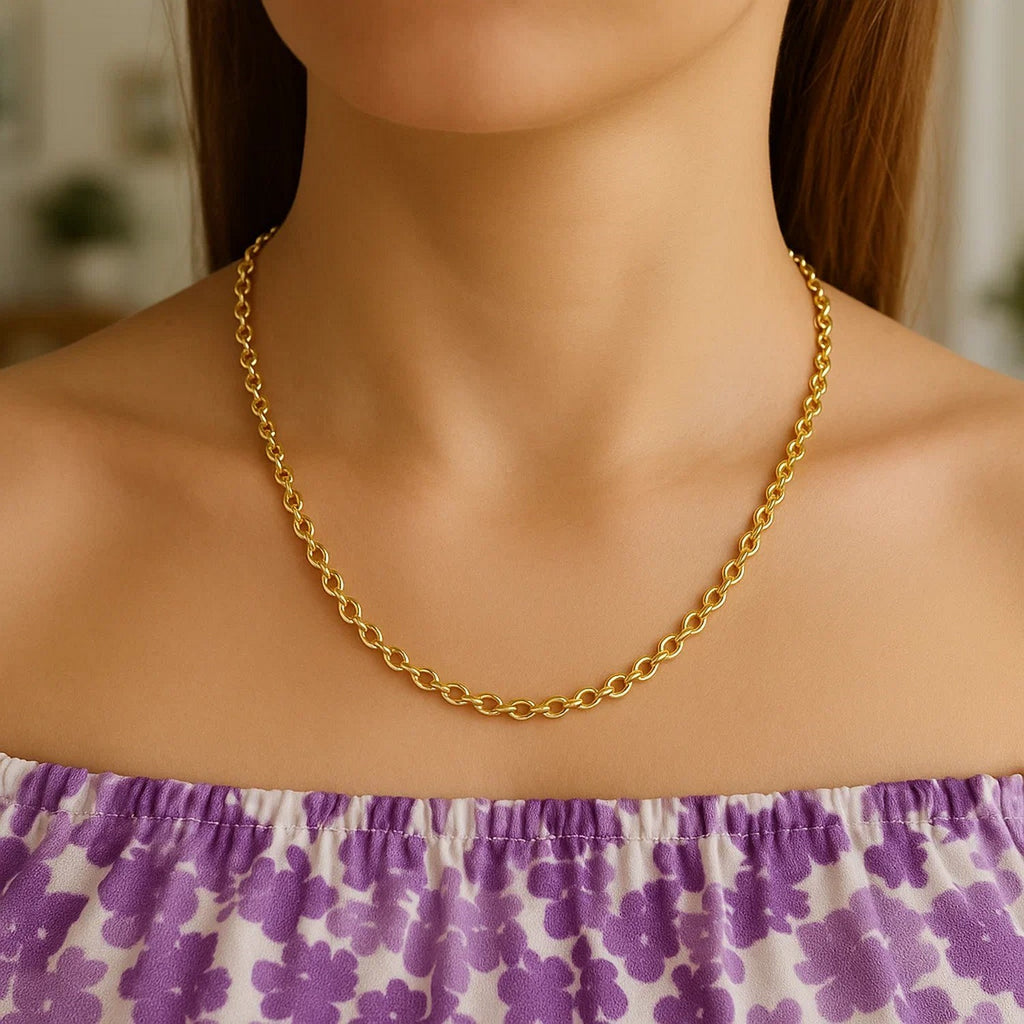 14K Yellow Gold Oval Rolo Chain – 3.20mm, Solid Gold
