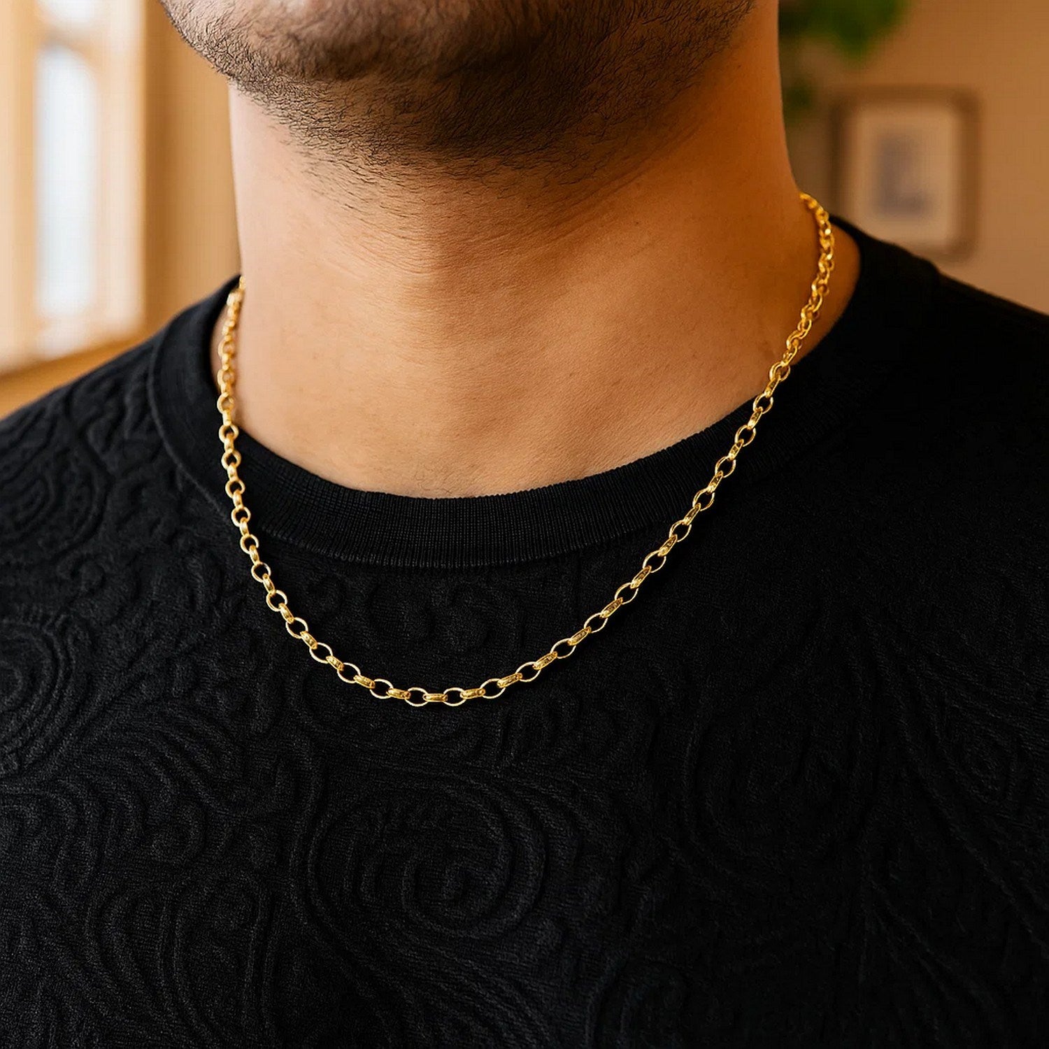 14K Yellow Gold Oval Rolo Chain – 3.20mm, Solid Gold