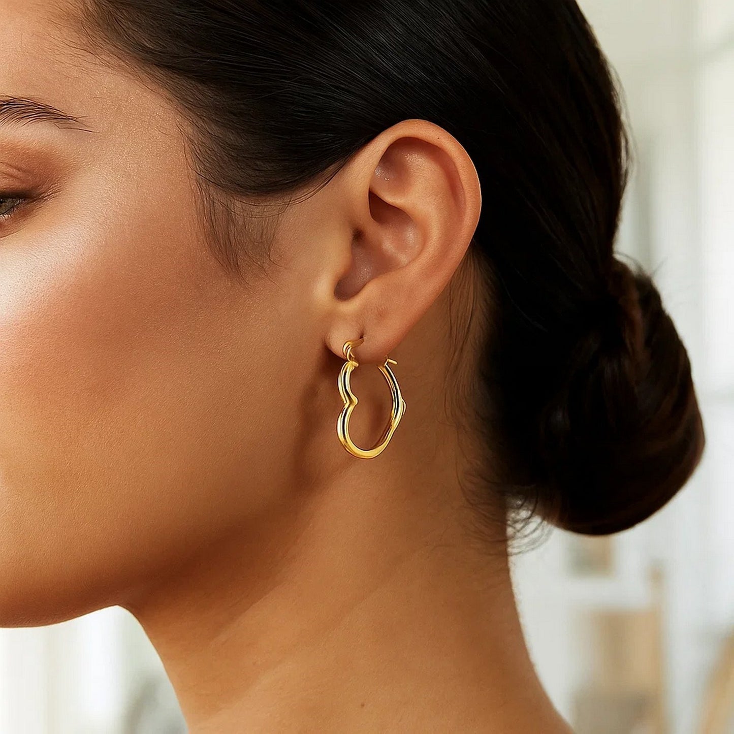 10k Yellow Gold Heart Hoop Earrings