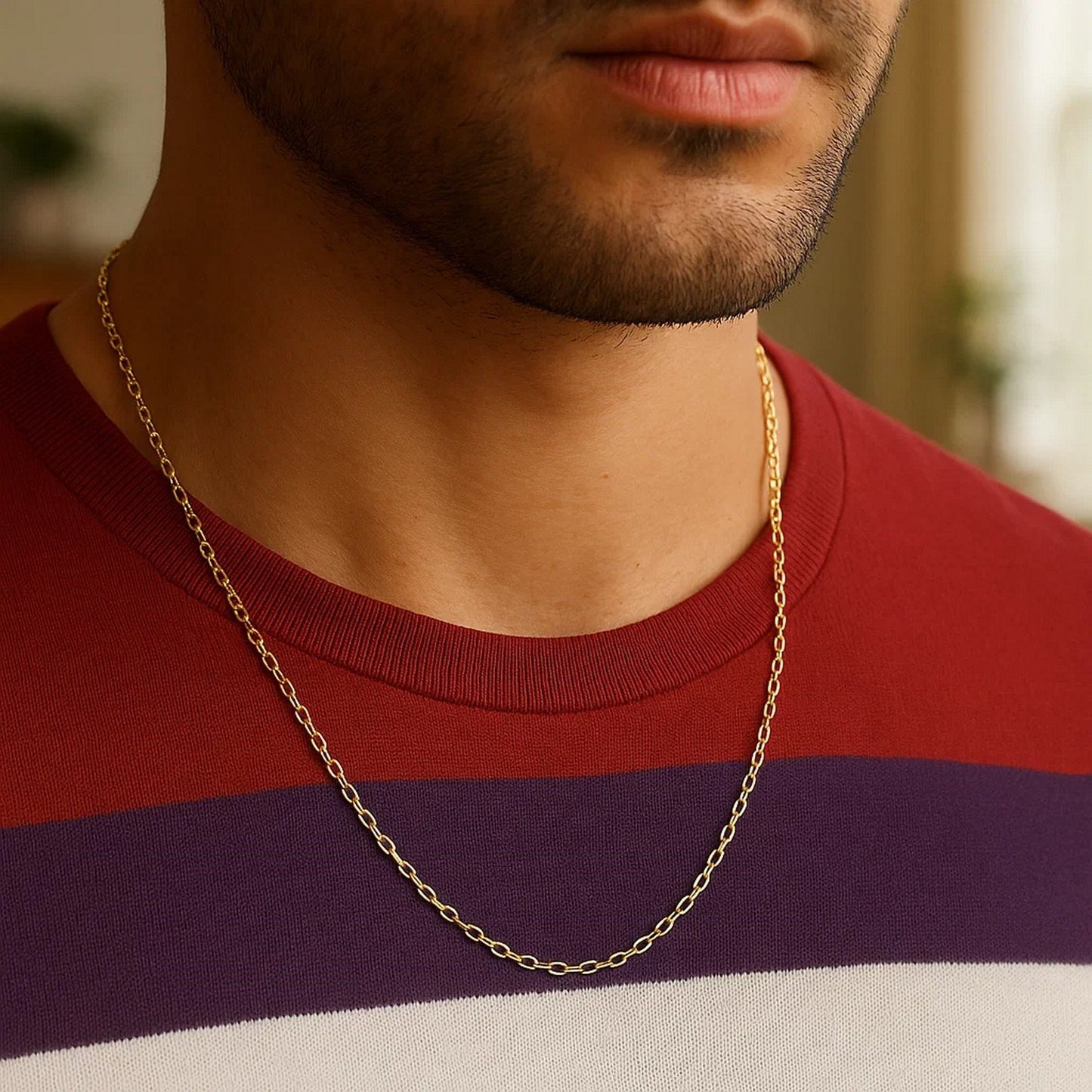 14K Yellow Gold Oval Cable Link Chain Necklace (1.50 mm)