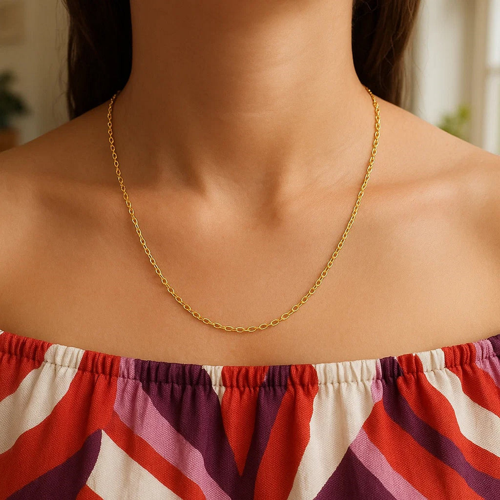 14K Yellow Gold Oval Cable Link Chain Necklace (1.50 mm)