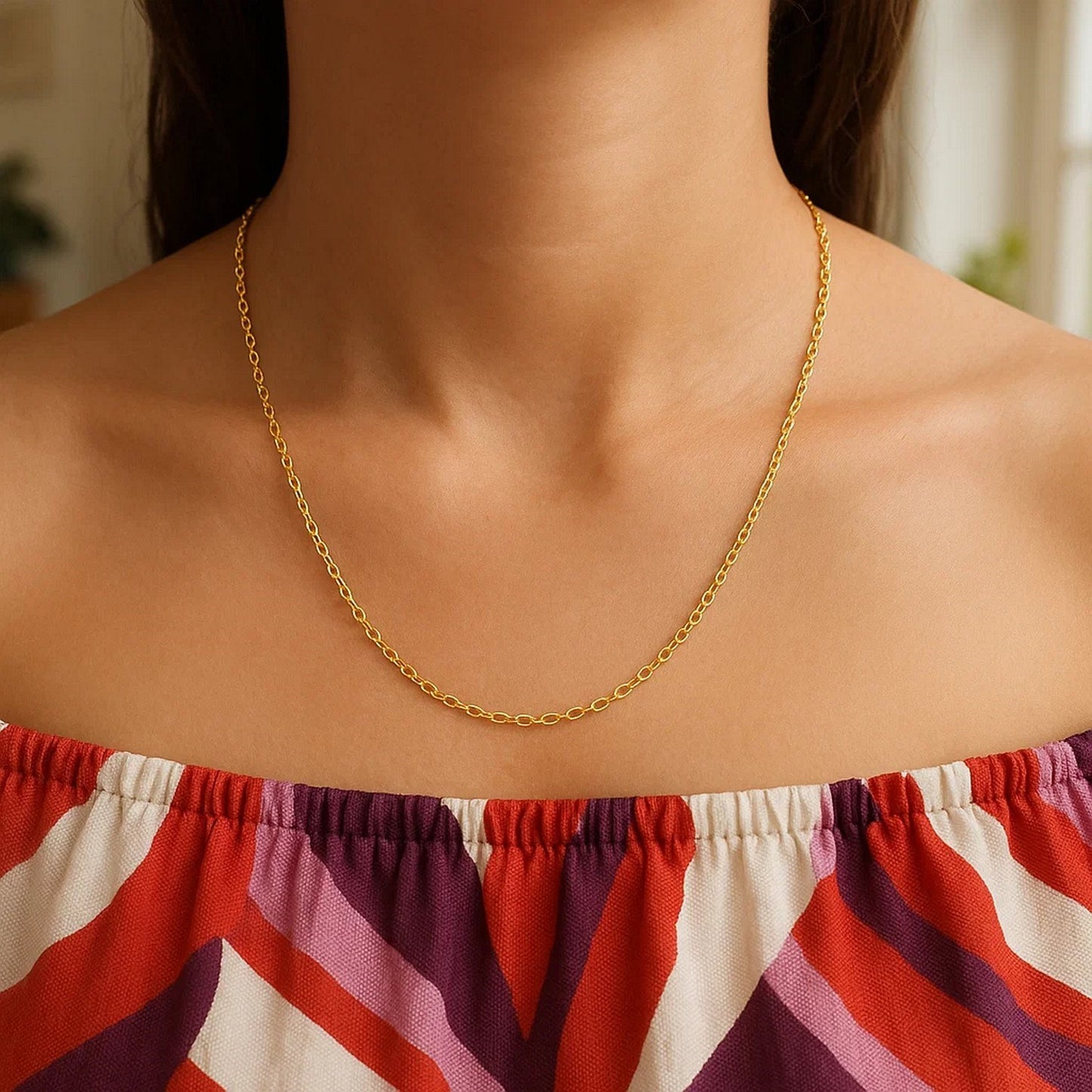 14K Yellow Gold Oval Cable Link Chain Necklace (1.50 mm)