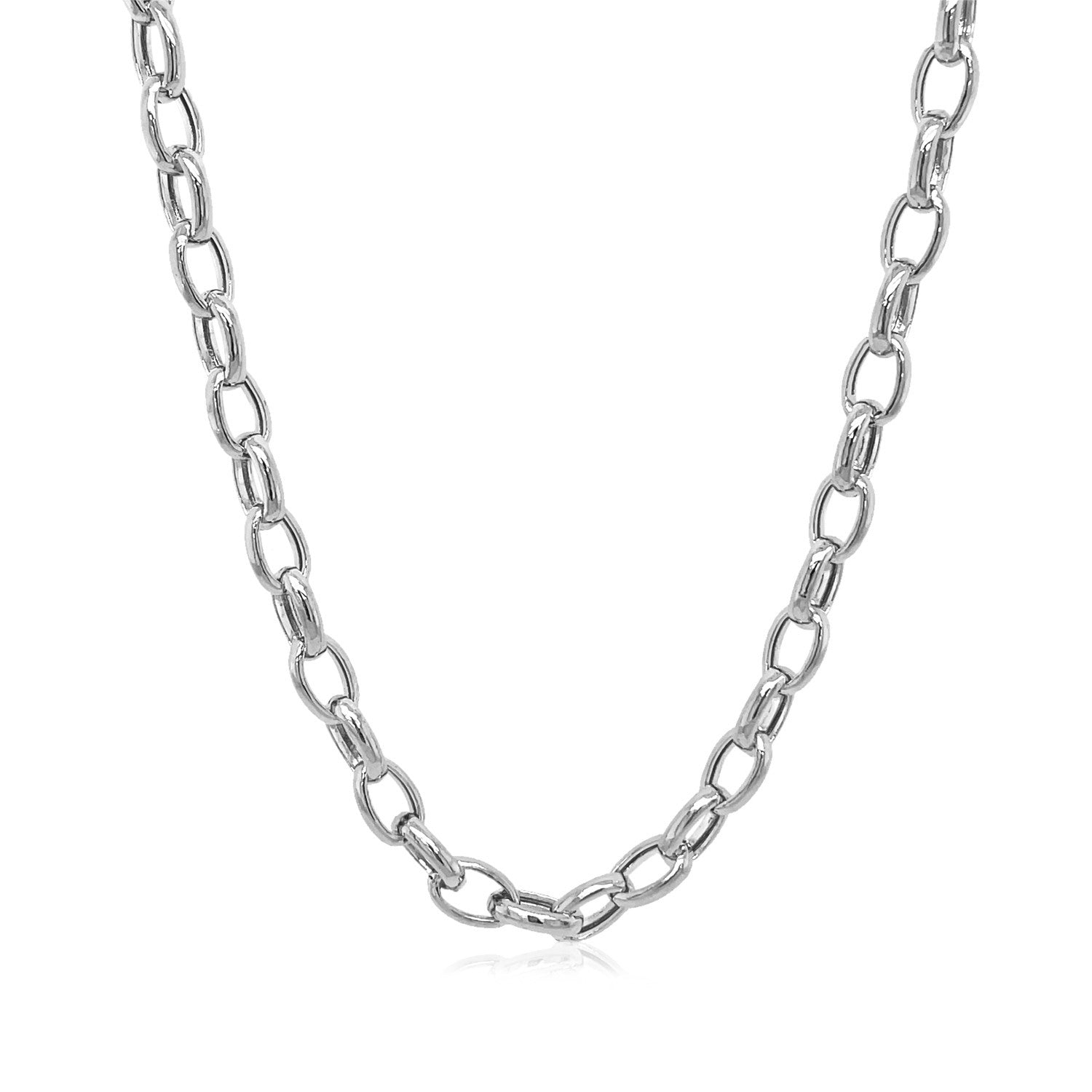 14K White Gold Oval Rolo Chain – 4.60mm, Solid Gold