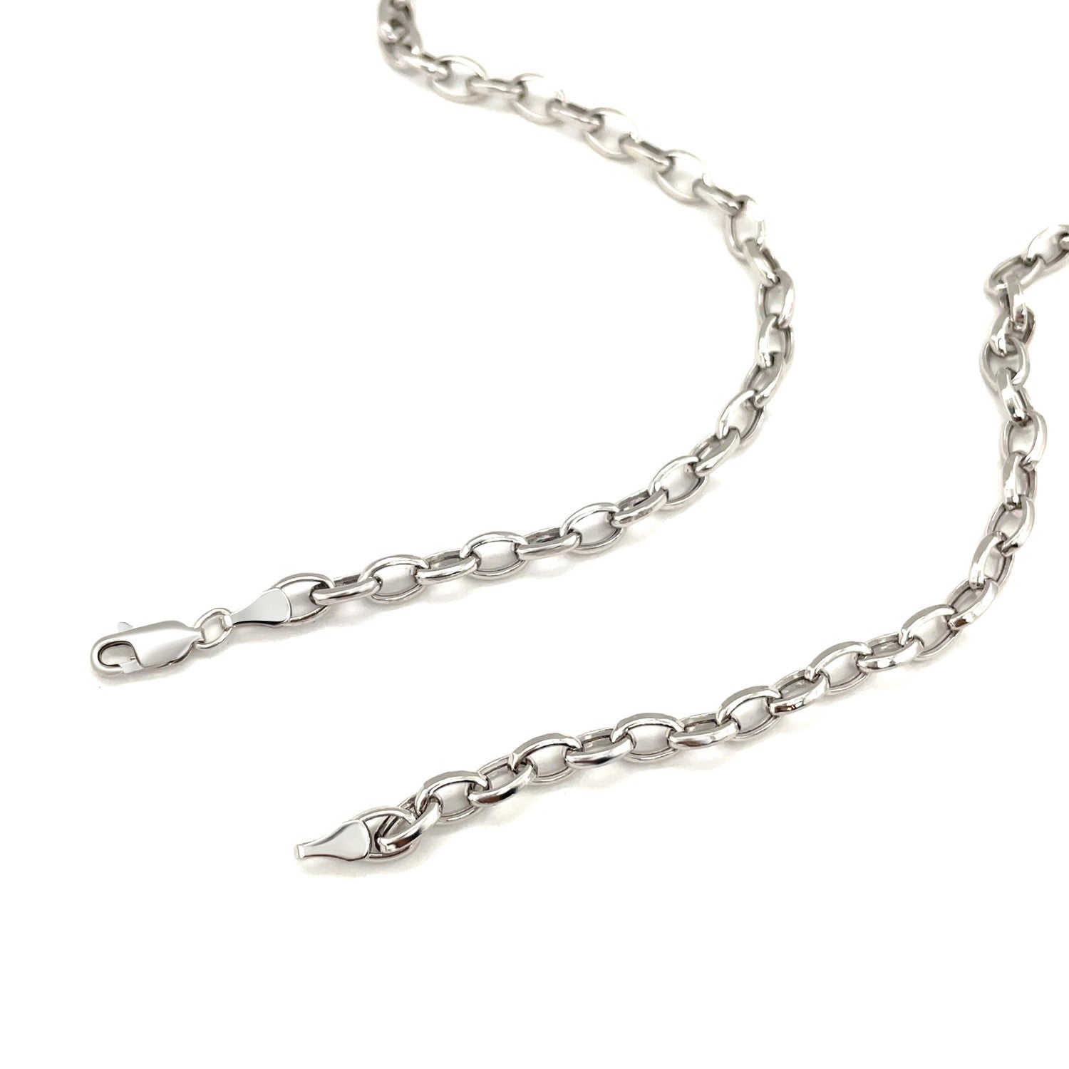 14K White Gold Oval Rolo Chain – 4.60mm, Solid Gold