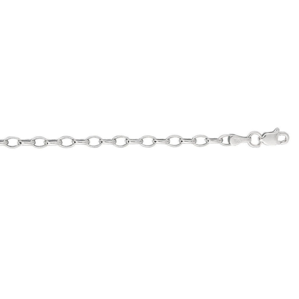 14K White Gold Oval Rolo Chain – 4.60mm, Solid Gold
