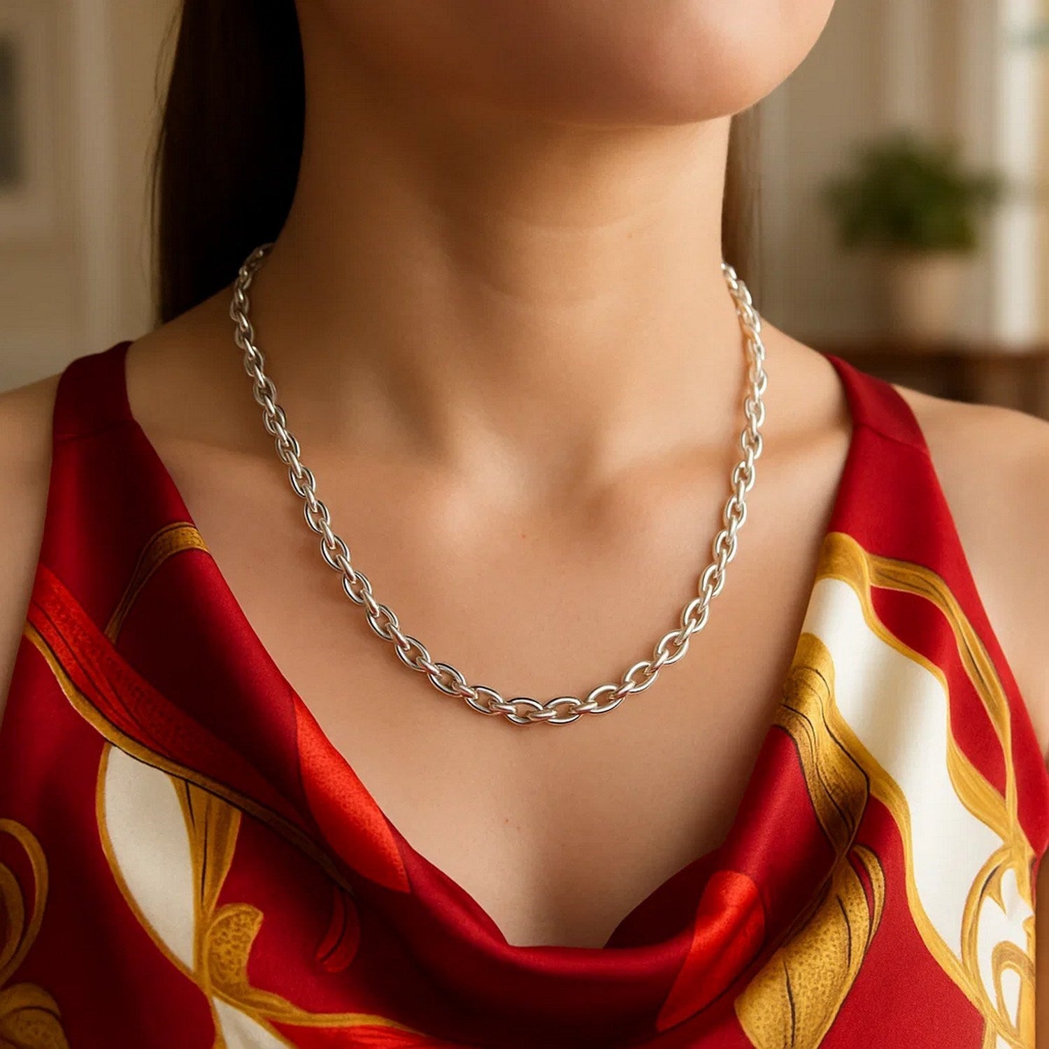 14K White Gold Oval Rolo Chain – 4.60mm, Solid Gold