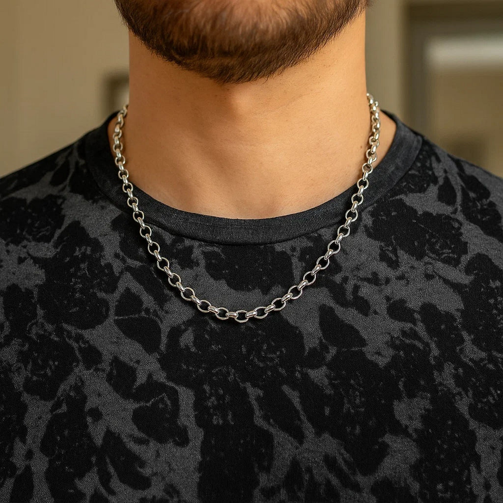 14K White Gold Oval Rolo Chain – 4.60mm, Solid Gold