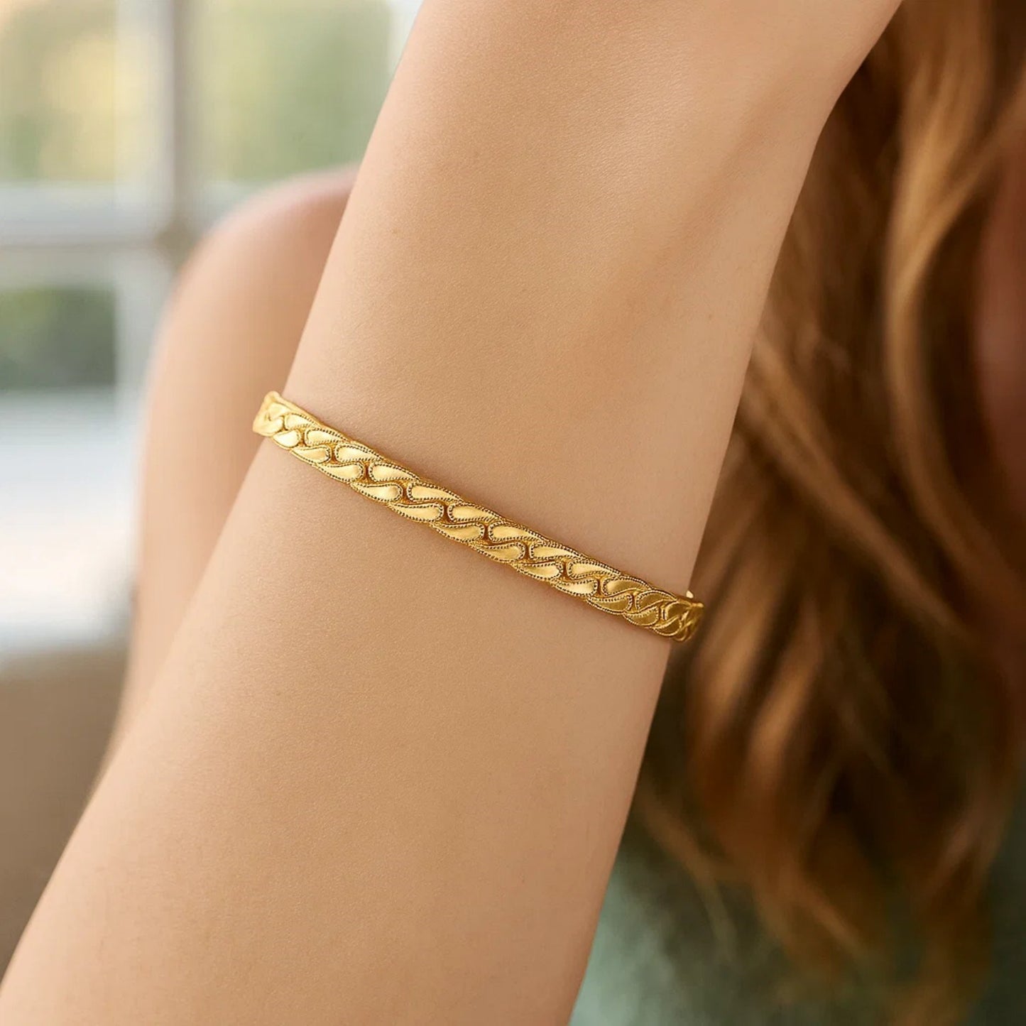 14K Yellow Gold High Polish Cuban Chain Link Bangle (4.60mm) – True Pure Gold