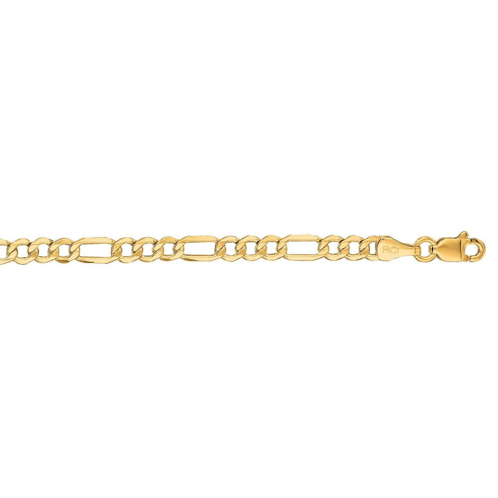 14K Yellow Gold Lite Figaro Chain – 3.70mm, Solid Gold