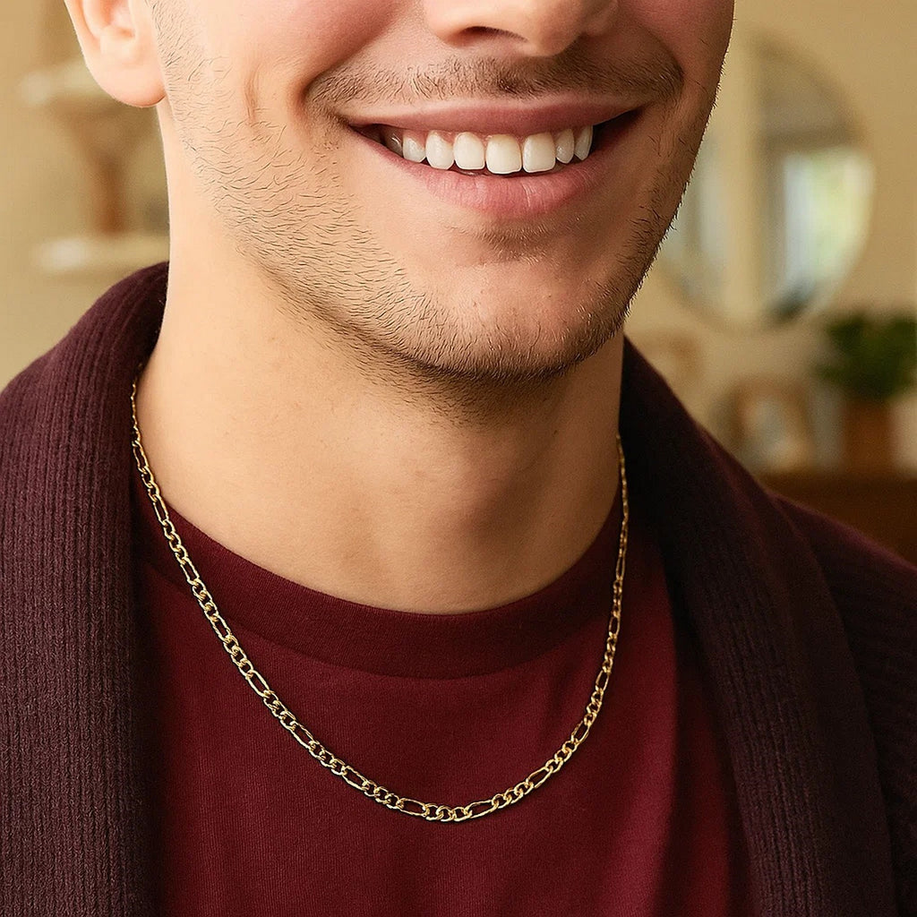 14K Yellow Gold Lite Figaro Chain – 3.70mm, Solid Gold