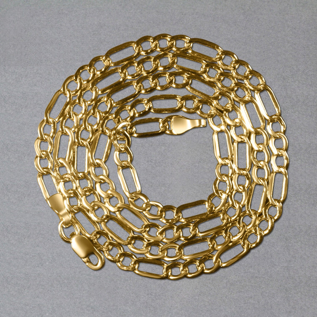 14K Yellow Gold Lite Figaro Chain – 3.70mm, Solid Gold