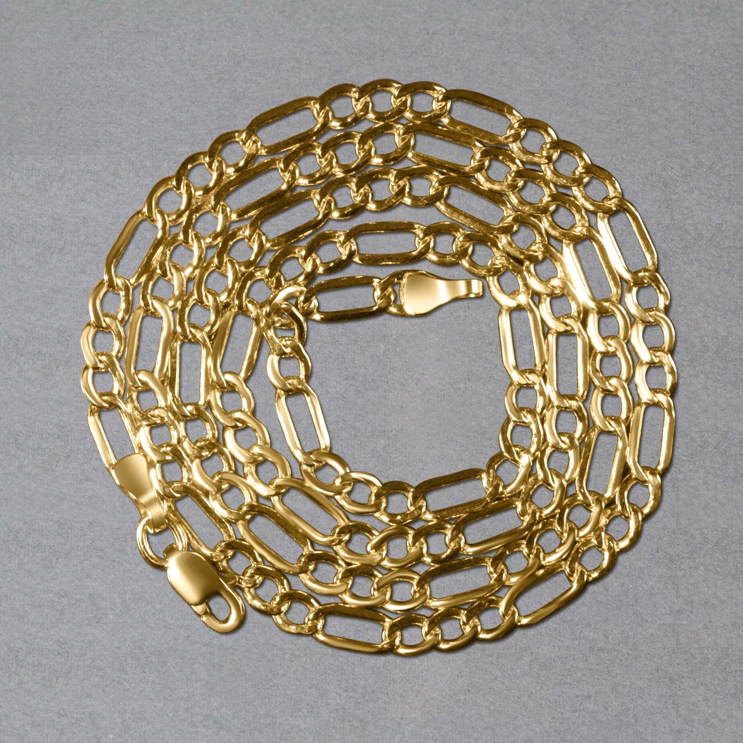 14K Yellow Gold Lite Figaro Chain – 3.70mm, Solid Gold