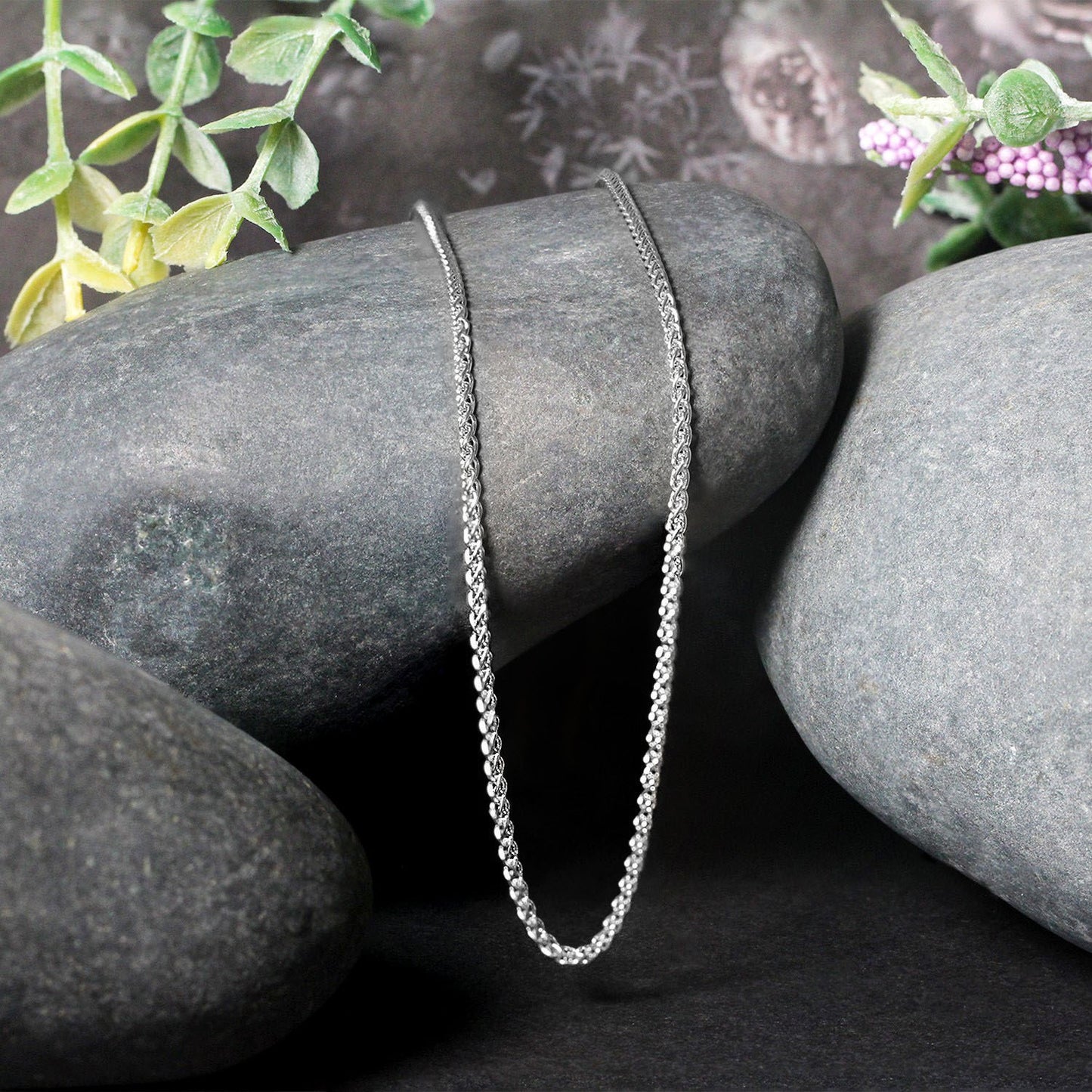 14K White Gold Round Wheat Chain Necklace (1.50 mm)