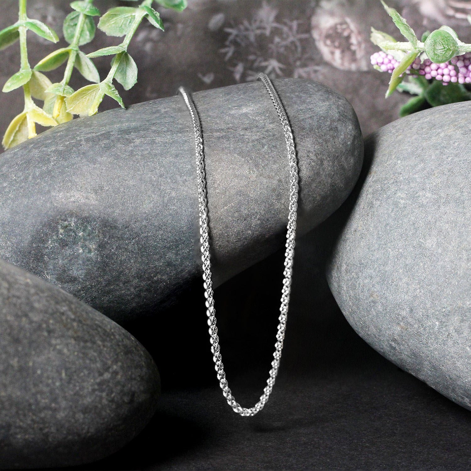 14K White Gold Round Wheat Chain – 1.50mm, Solid Gold