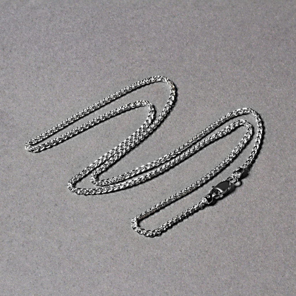 14K White Gold Round Wheat Chain – 1.50mm, Solid Gold