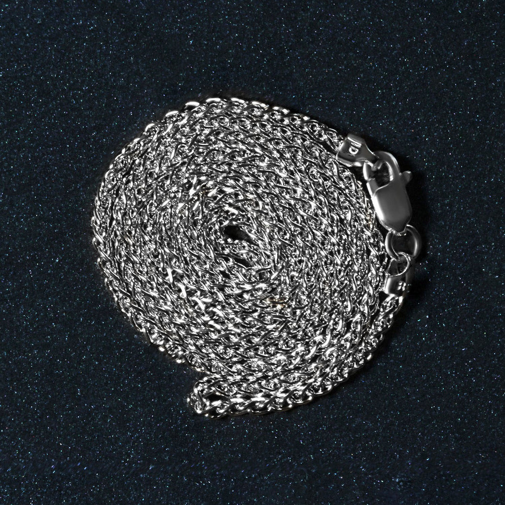 14K White Gold Round Wheat Chain – 1.50mm, Solid Gold