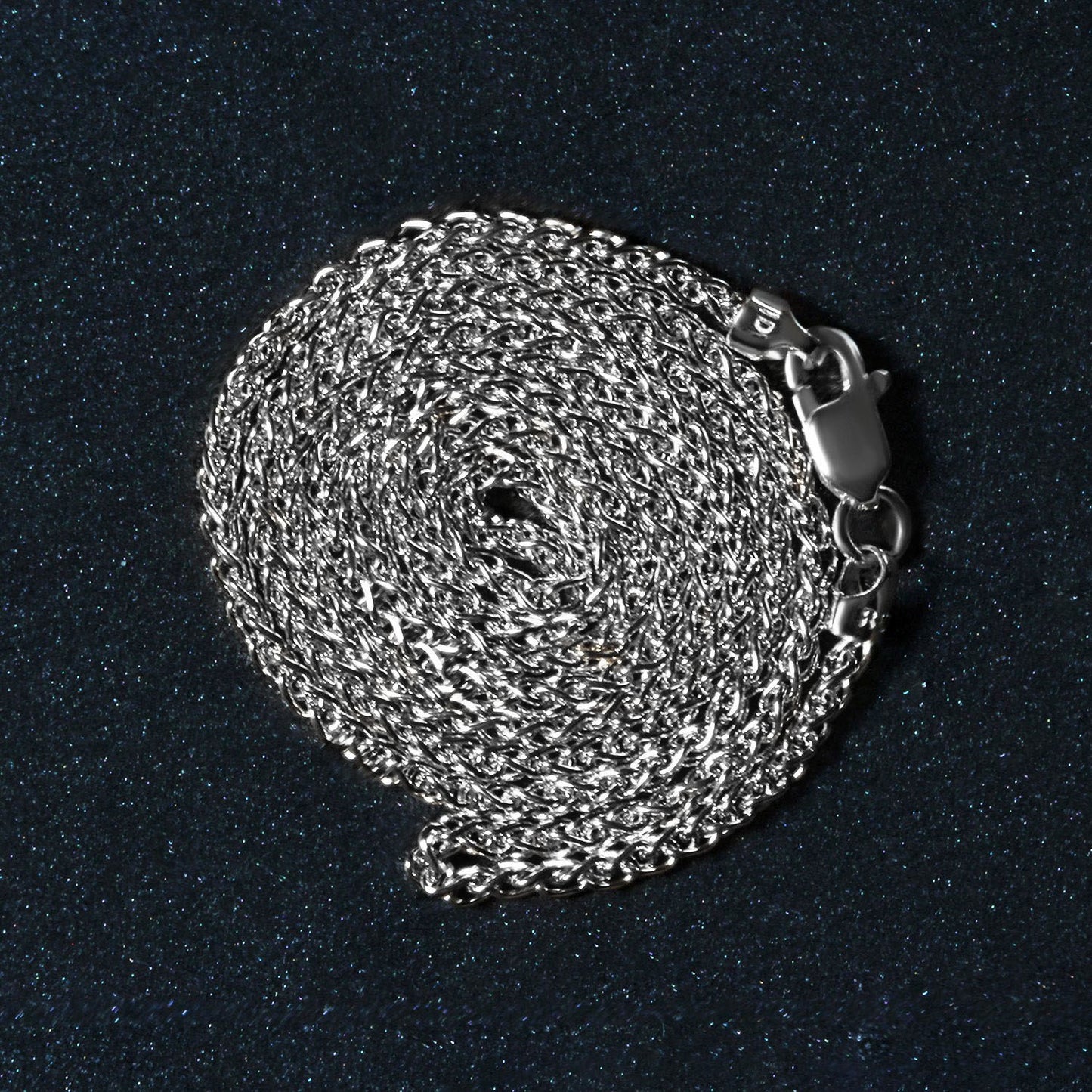14K White Gold Round Wheat Chain Necklace (1.50 mm)
