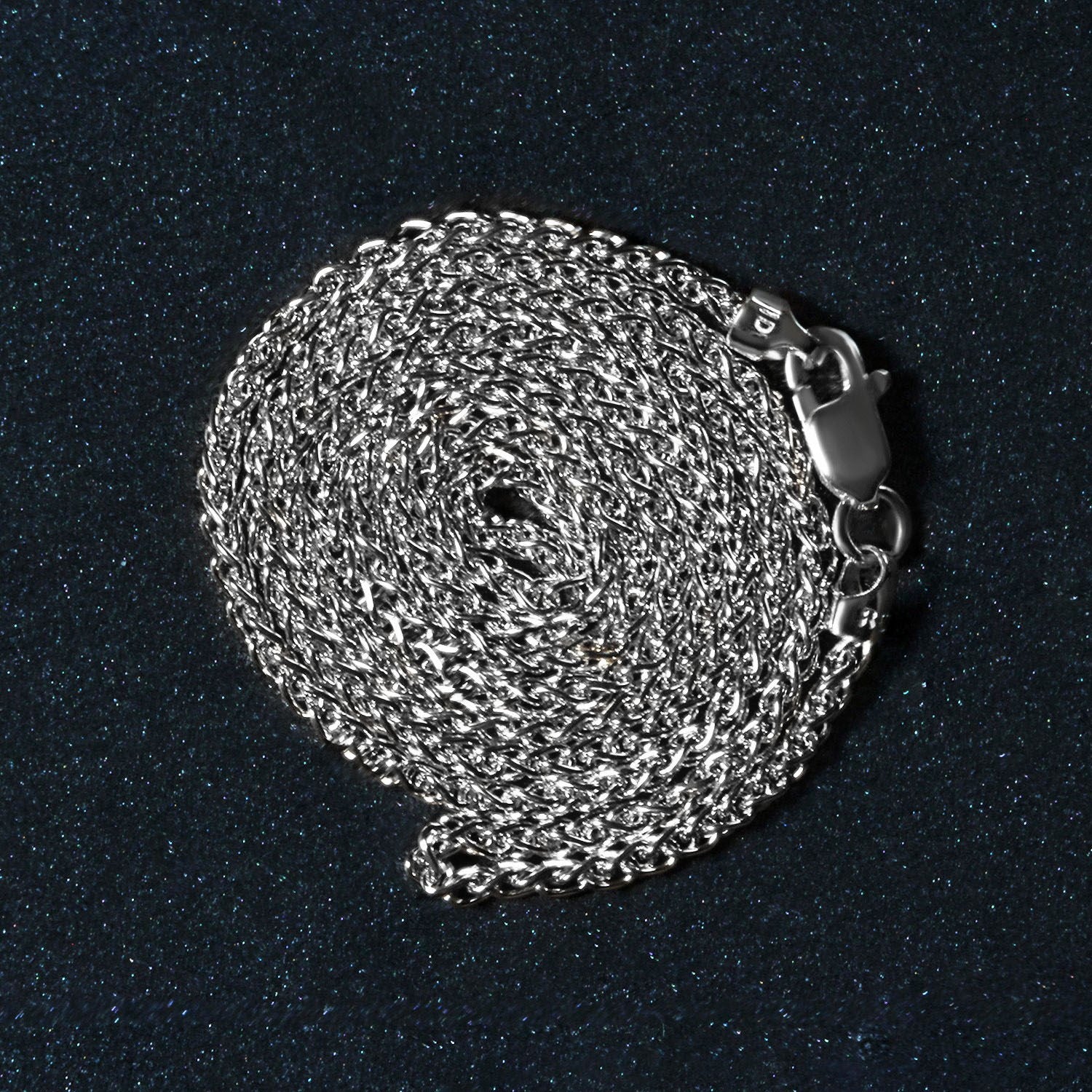 14K White Gold Round Wheat Chain – 1.50mm, Solid Gold