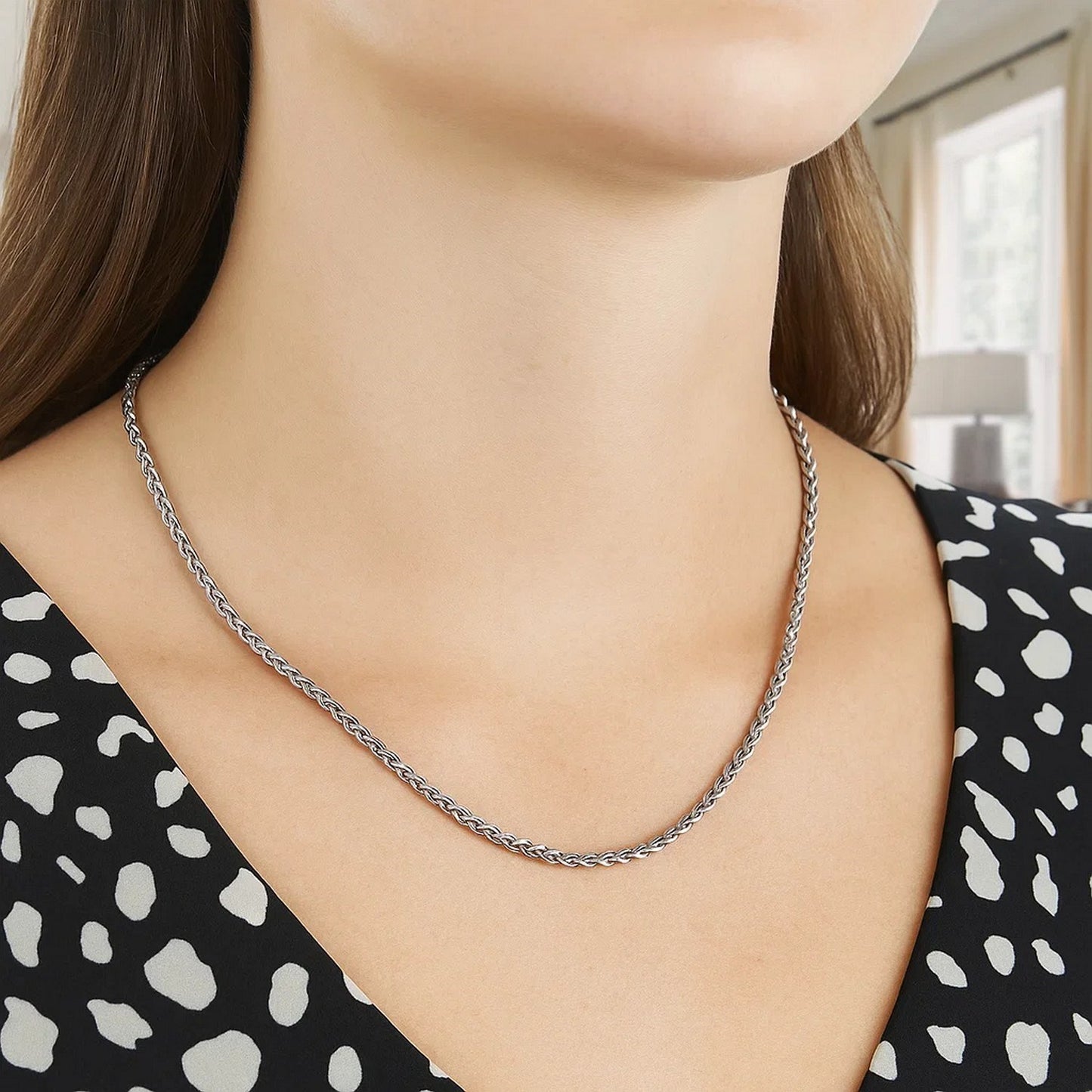 14K White Gold Round Wheat Chain Necklace (1.50 mm)