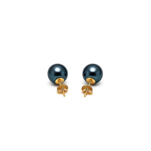 14K Yellow Gold Cultured Black Pearl Stud Earrings (7mm)