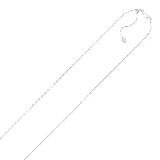 14K White Gold Adjustable Cable Chain Necklace with Heart Dangle (1.10 mm)