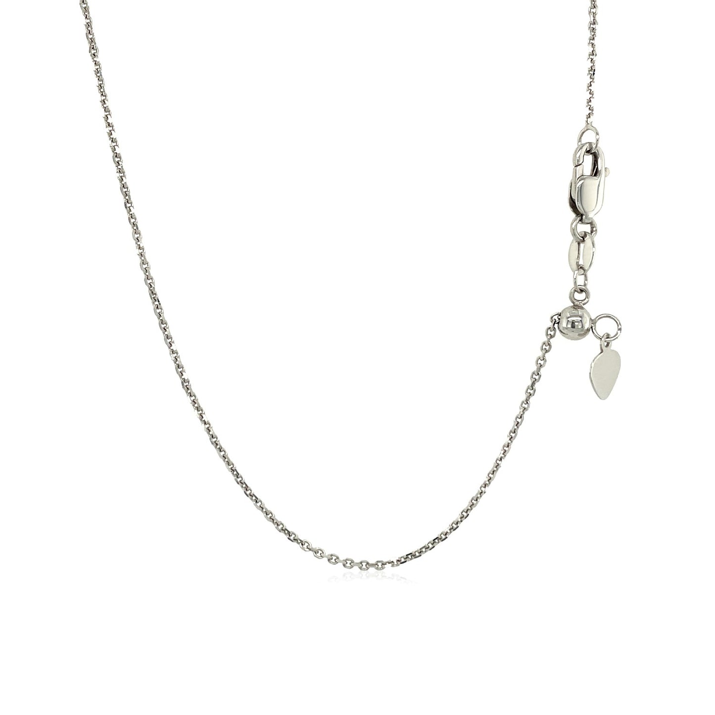 14K White Gold Adjustable Cable Chain Necklace with Heart Dangle (1.10 mm)