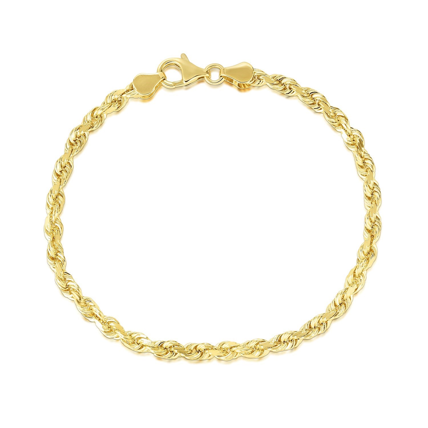 14K Yellow Gold Solid Diamond Cut Rope Bracelet (5.00 mm)