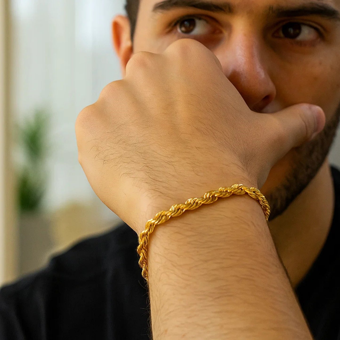 14K Yellow Gold Solid Diamond Cut Rope Bracelet (5.00 mm)