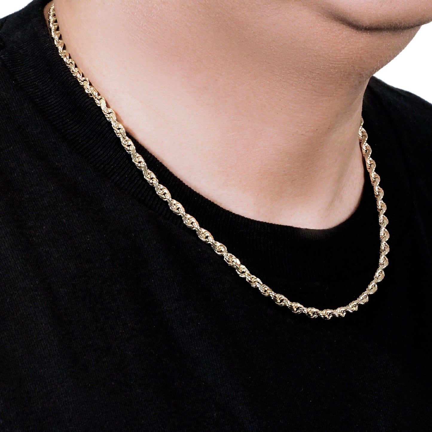 10K Yellow Gold Solid Diamond Cut Rope Chain Necklace (5.00 mm)