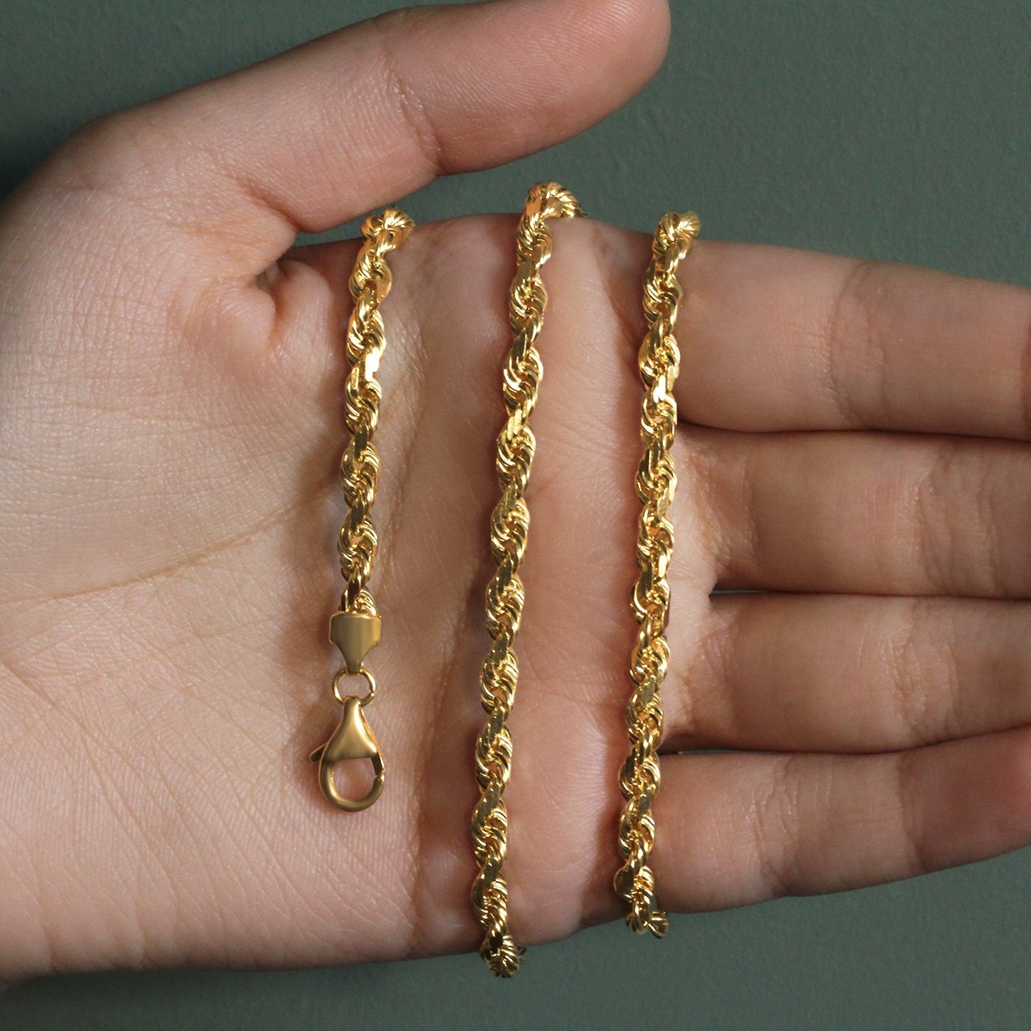 10K Yellow Gold Solid Diamond Cut Rope Chain Necklace (5.00 mm)