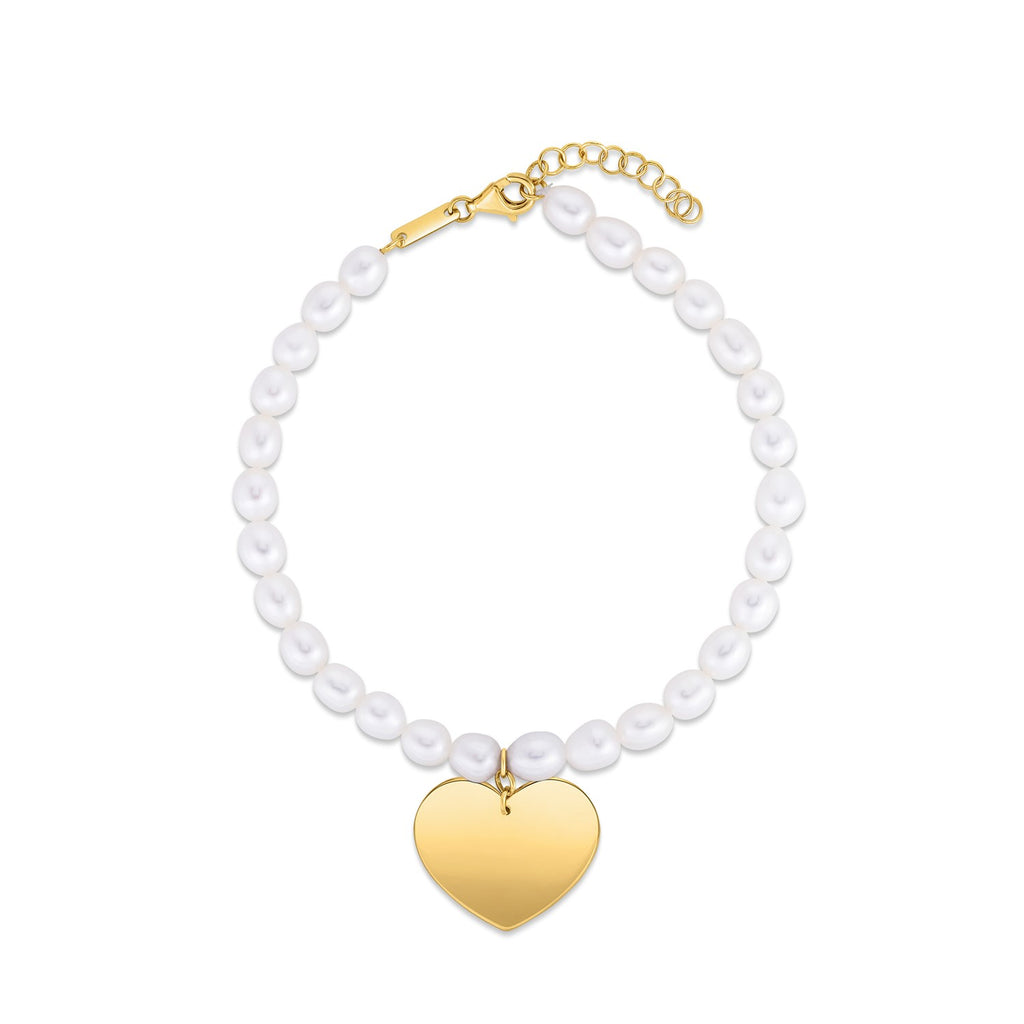 14K Yellow Gold Pearl Heart Charm Bracelet
