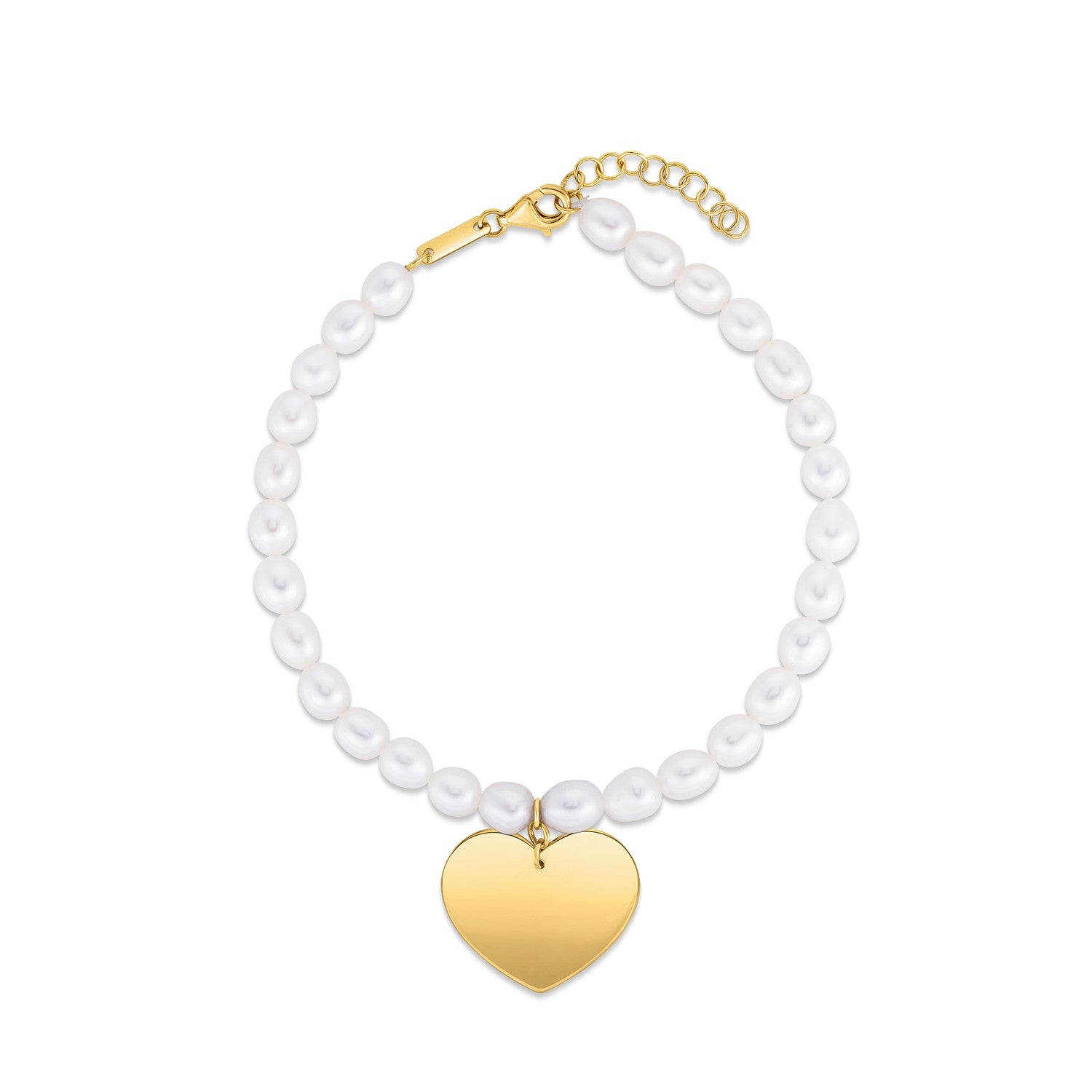 14K Yellow Gold Pearl Heart Charm Bracelet