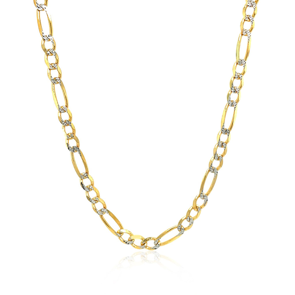 14K Two-Tone Gold Solid Pavé Figaro Chain – 3.80mm, Solid Gold