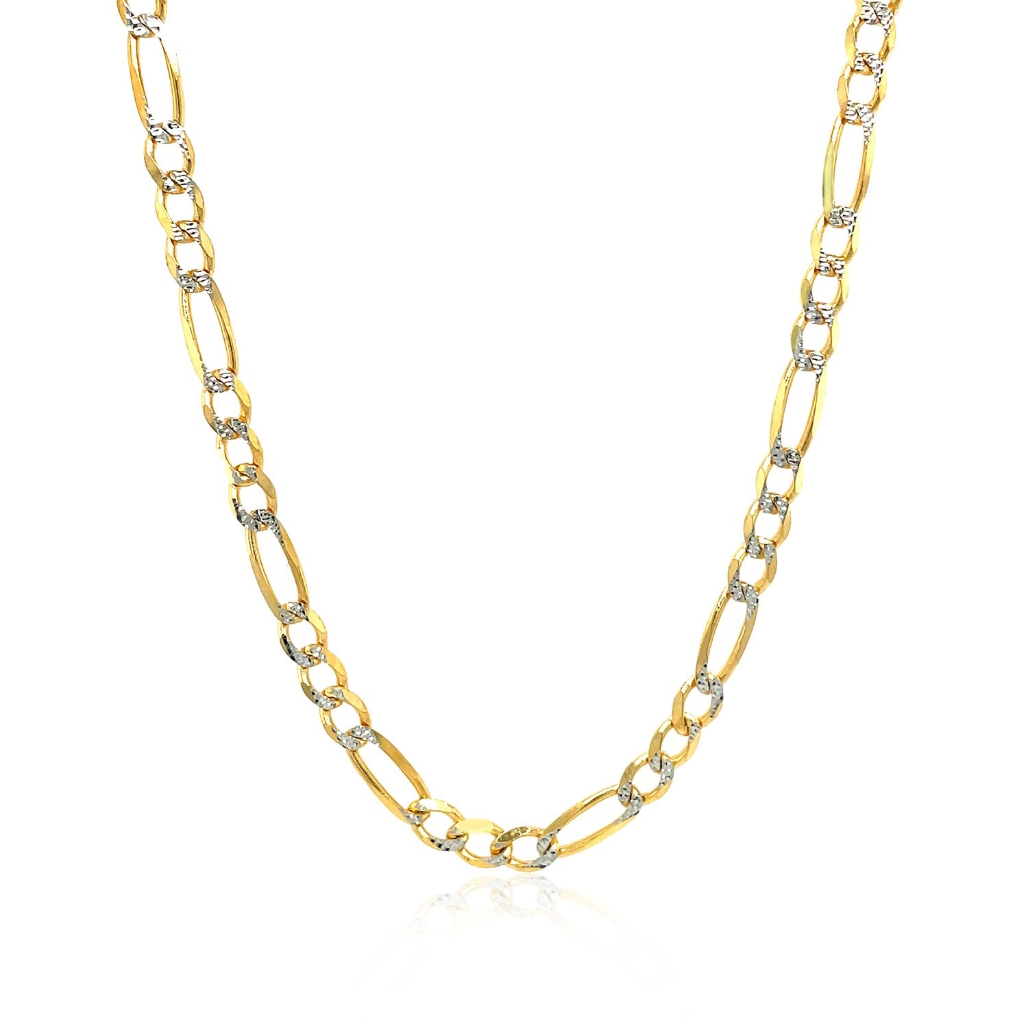 14K Two-Tone Gold Solid Pavé Figaro Chain – 3.80mm, Solid Gold