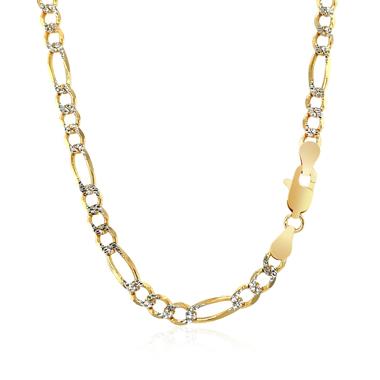 14K Two-Tone Gold Solid Pavé Figaro Chain – 3.80mm, Solid Gold