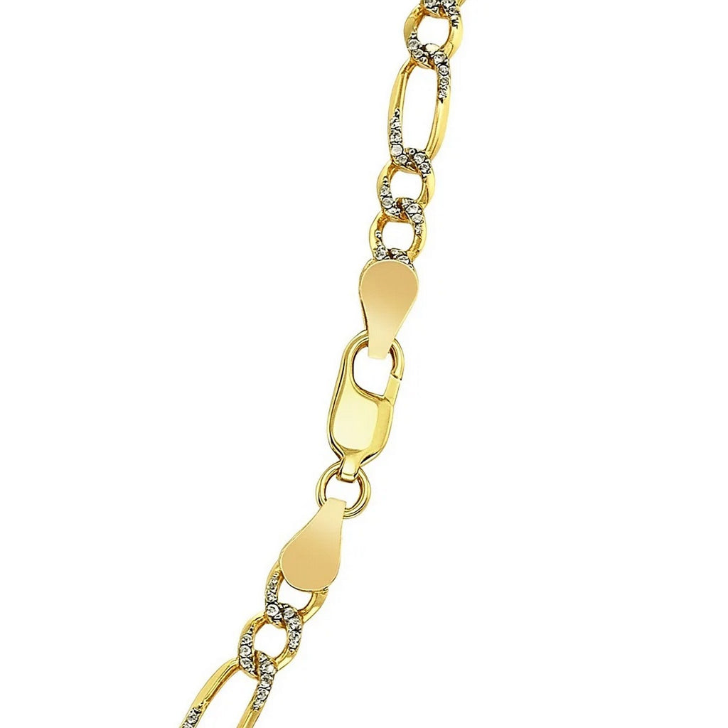 14K Two-Tone Gold Solid Pavé Figaro Chain – 3.80mm, Solid Gold
