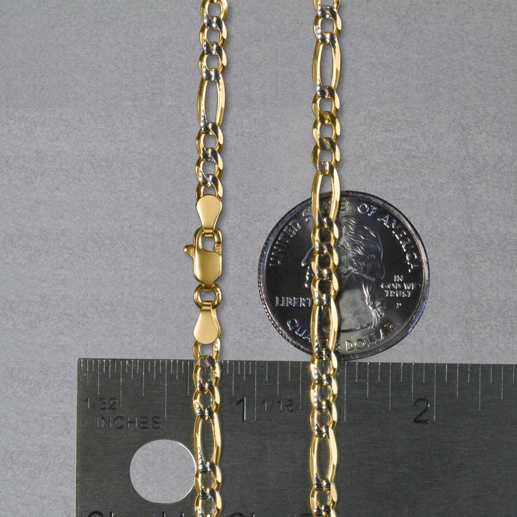 14K Two-Tone Gold Solid Pavé Figaro Chain – 3.80mm, Solid Gold