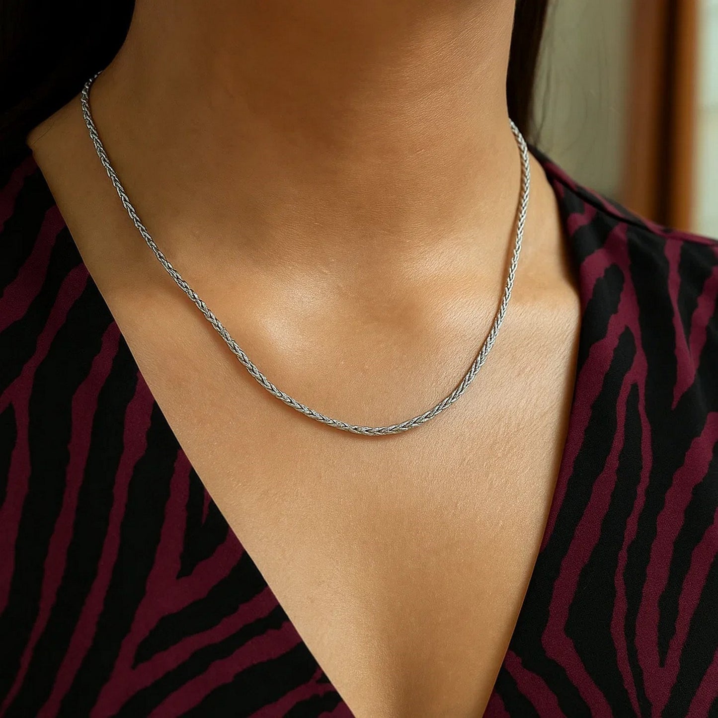 14K White Gold Round Wheat Chain Necklace (1.00 mm)