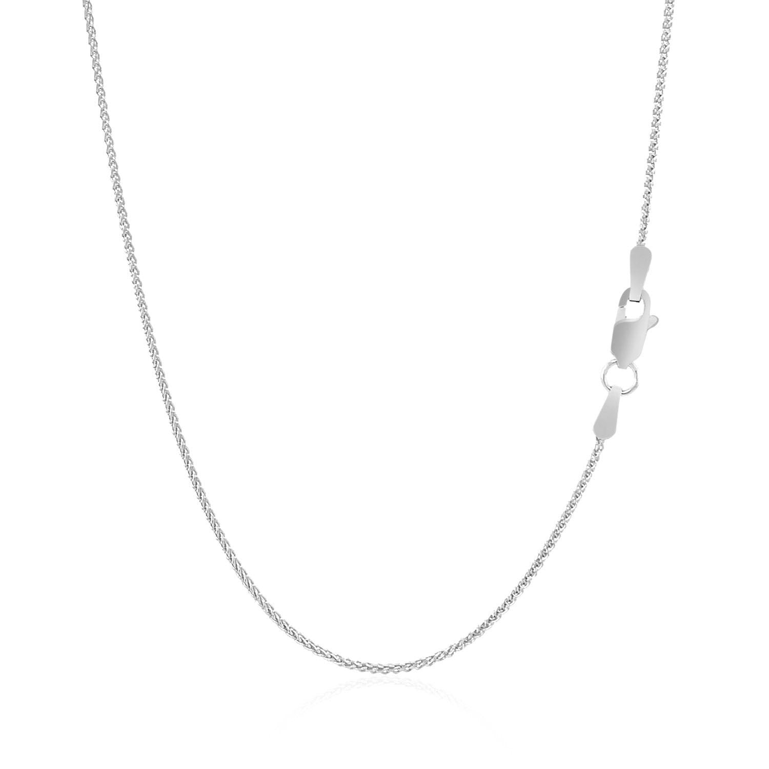 14K White Gold Round Wheat Chain – 1.00mm, Solid Gold