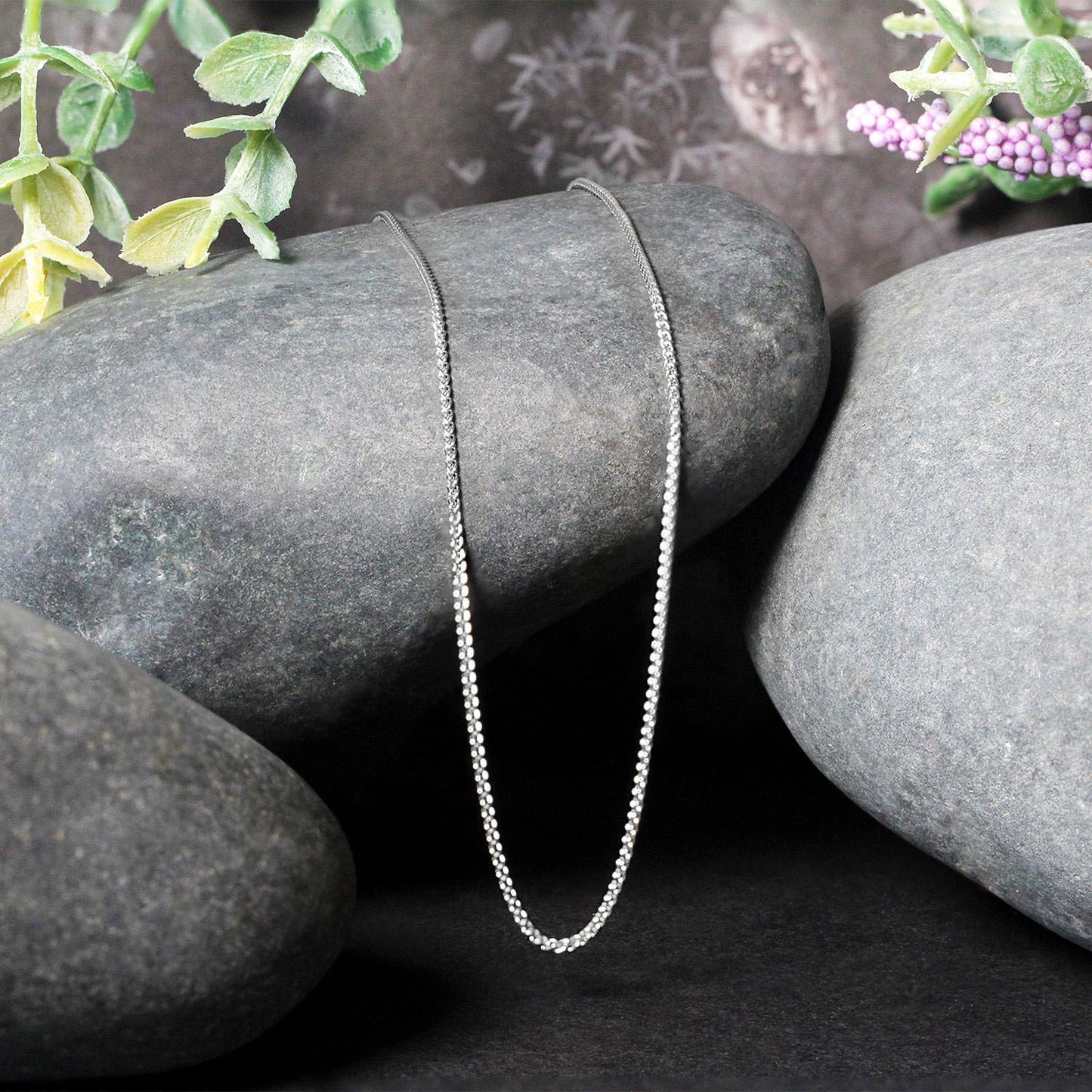 14K White Gold Round Wheat Chain Necklace (1.00 mm)