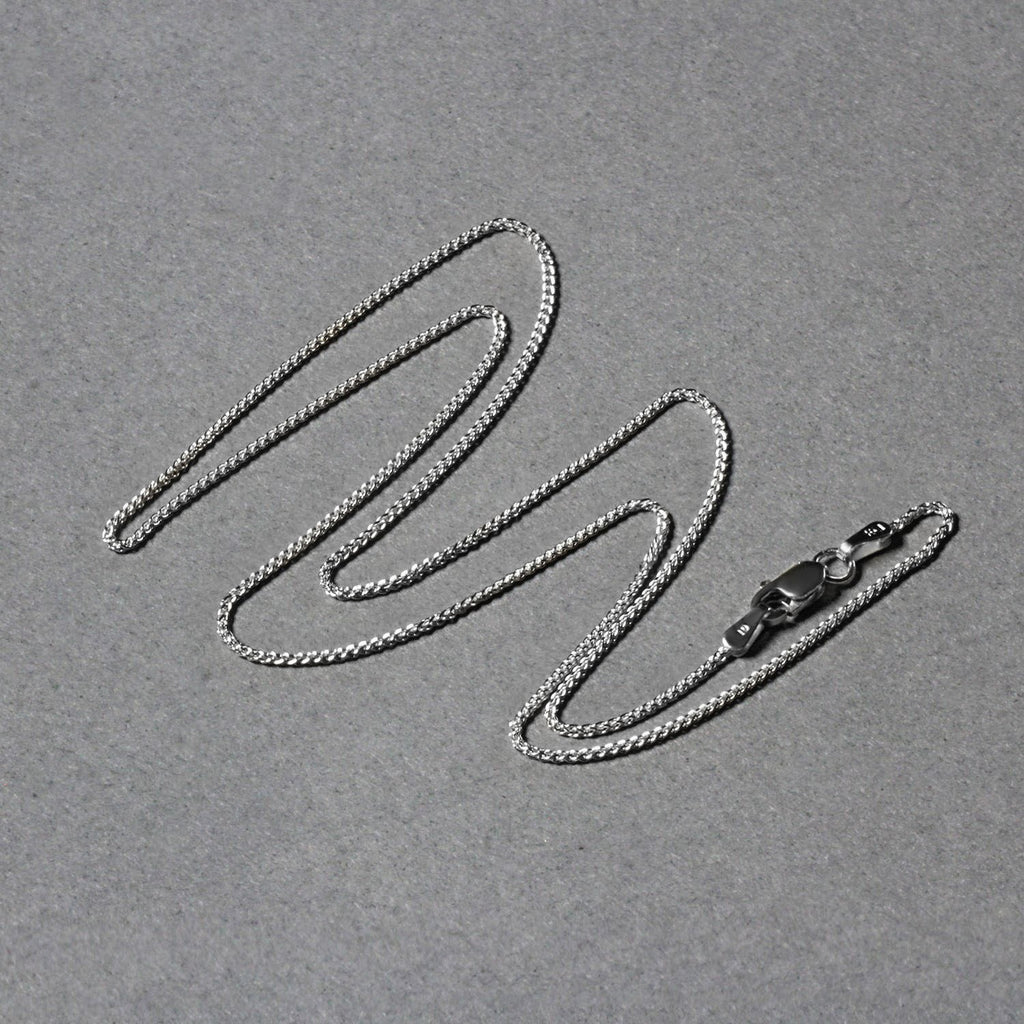 14K White Gold Round Wheat Chain – 1.00mm, Solid Gold